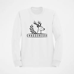 Pull Chasse Chasseresse Cerf et laurier Blanc