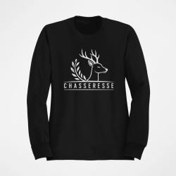 Pull Chasse Chasseresse Cerf et laurier Noir