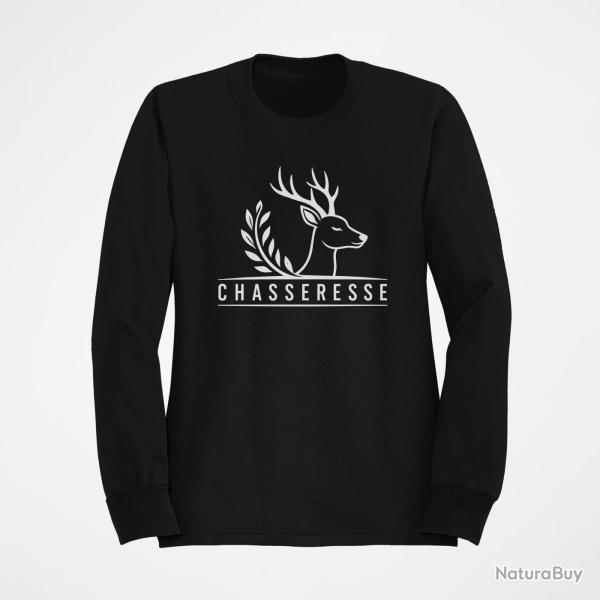 Pull Chasse Chasseresse Cerf et laurier Noir