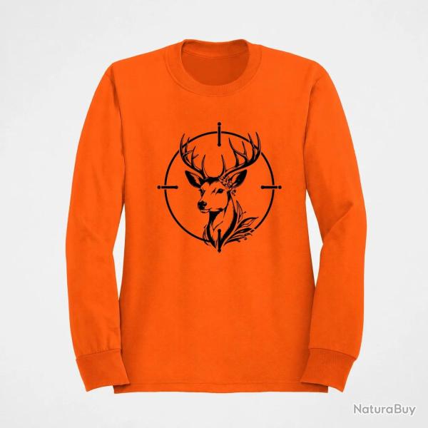 Sweat Chasse Cerf floral Dans la mire Orange