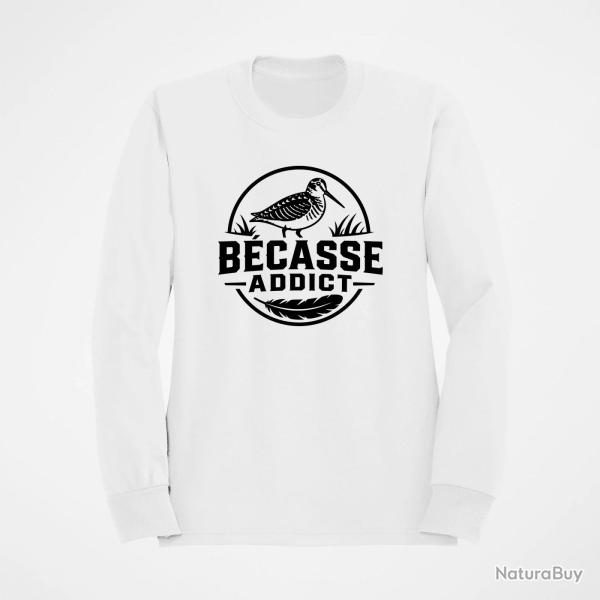 Sweat Chasse B�casse addict Badge nature Blanc