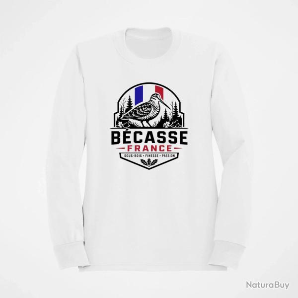 Pull Chasse B�casse France Badge forestier Blanc / Couleur