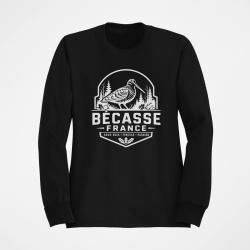 Pull Chasse B&eacute;casse France Badge forestier Noir