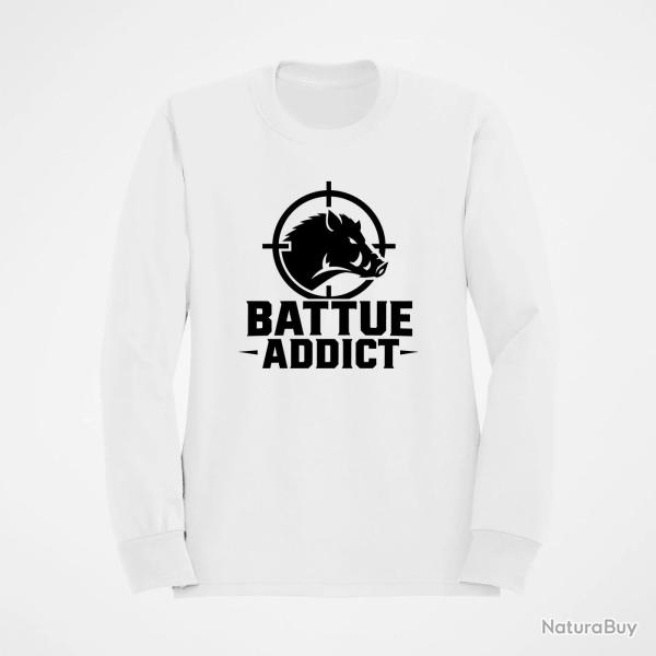 Pull Chasse Battue addict Sanglier cibl� Blanc