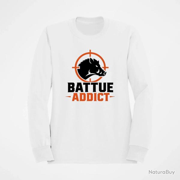 Pull Chasse Battue addict Sanglier cibl� Blanc / Orange
