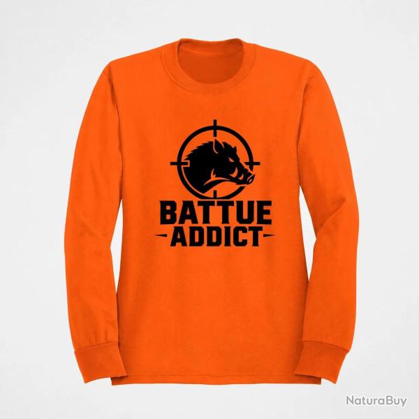 Pull Chasse Battue addict Sanglier cibl� Orange