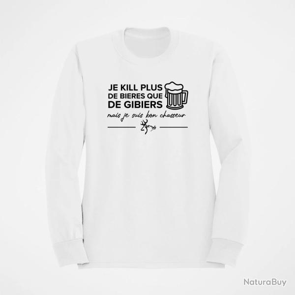 Sweat / Pull Humour Chasse Je kill plus de bi�res que de gibiers Blanc