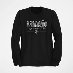 Sweat / Pull Humour Chasse Je kill plus de bi&egrave;res que de gibiers Noir