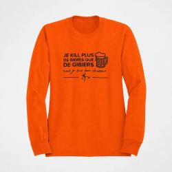 Sweat / Pull Humour Chasse Je kill plus de bi&egrave;res que de gibiers Orange