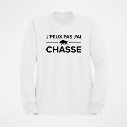 Pull Chasse Je peux pas j'ai chasse ! Blanc