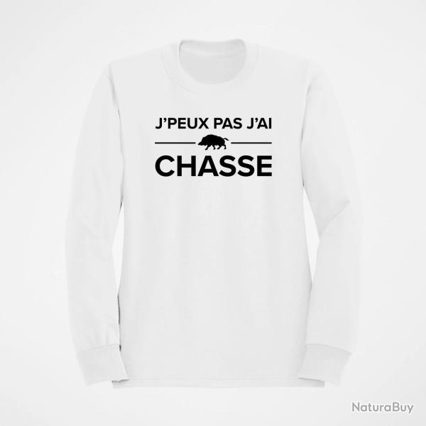 Pull Chasse Je peux pas j'ai chasse ! Blanc