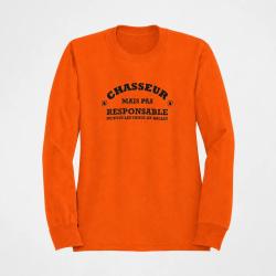 Sweat Humour Chasse Chasseur mais pas responsable de tous les trous de balles Orange