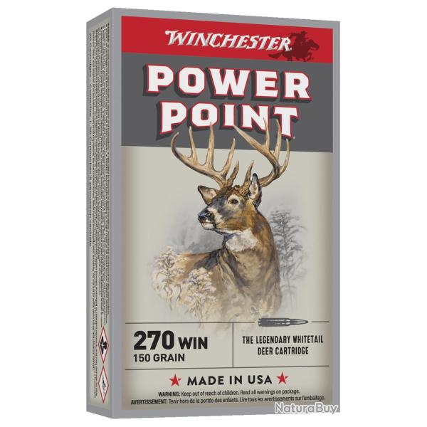 Cartouches Winchester Power Point Cal.270Win 150Grs 9.72G