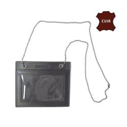 Porte-carte Patrol Equipement FDO Cuir + Cha&icirc;ne Noir