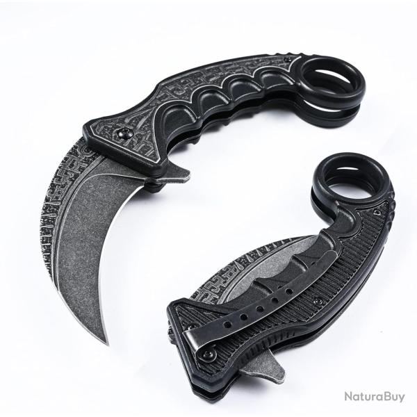 Couteau Rite Edge Gothic Karambit Lame Acier 3Cr13 Griffe Black Manche ABS Linerlock Clip 612bk