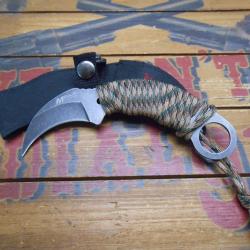 Couteau de Cou Karambit Mtech Lame Acier 440 Manche Paracorde Etui Nylon