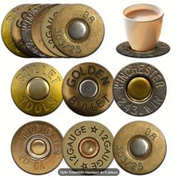 1 Ensemble de 6 sous-verres ronds en bois &agrave; motif de balles classique