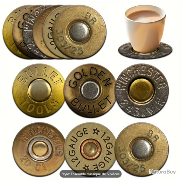 1 Ensemble de 6 sous-verres ronds en bois � motif de balles classique