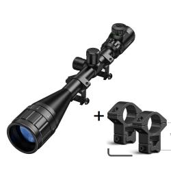 Lunette de tir CVLife 6-24x50 AOE &agrave; r&eacute;ticule lumineux + colliers hauts pour rail 11mm queue d'aronde