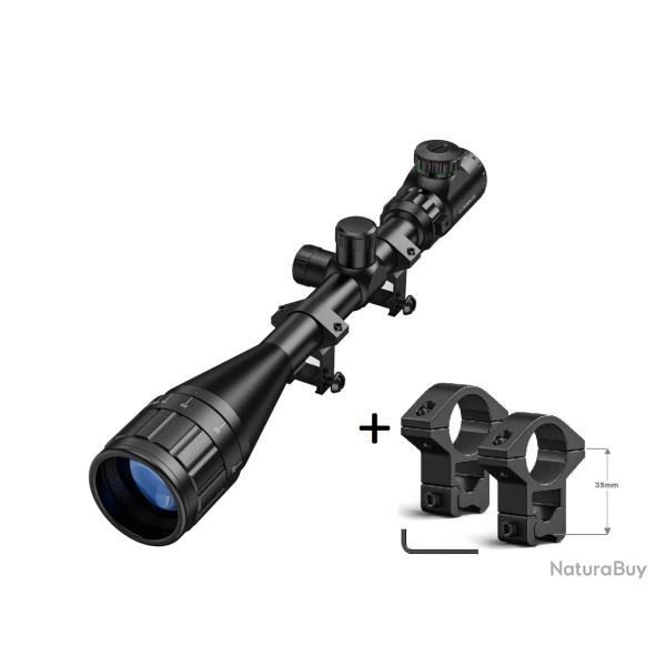 Lunette de tir CVLife 6-24x50 AOE � r�ticule lumineux + colliers hauts pour rail 11mm queue d'aronde