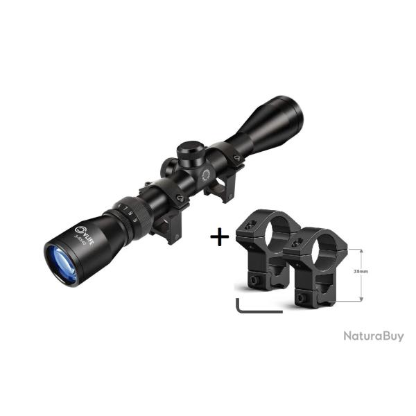 Lunette de tir CVLife 3-9x40 + Anneaux pour rail de 11mm queue d'aronde