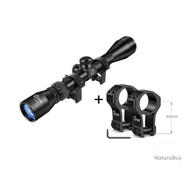 Lunette de tir CVLife 3-9x40 + Anneaux Extra-Hauts pour rail de 11mm - 1� SANS PRIX DE RESERVE