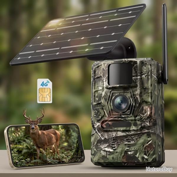 Cam�ra de Chasse 4G LTE Solaire 14MP Carte SIM 64Go Batterie 7800mAh Vision Nocturne IP66 D�tection