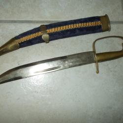 ancien petit sabre enfant poign&eacute;e bronze cuivre t&eacute;te de chien lame damass&eacute;e inde &eacute;tui violet
