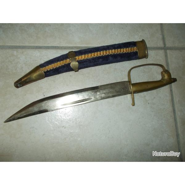 ancien petit sabre enfant poign�e bronze cuivre t�te de chien lame damass�e inde �tui violet