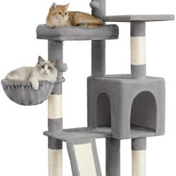Arbre &agrave; chat tour avec poteaux &agrave; griffer 48 x 48 x 136 cm confort et design moderne en sisal gris t