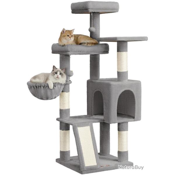 Arbre � chat tour avec poteaux � griffer 48 x 48 x 136 cm confort et design moderne en sisal gris t