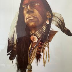 LITOGRAPHIE PORTRAIT INDIEN s&eacute;rie limit&eacute;e 370/900 ken SCHMIDT ann&eacute;e 86 avec cadre en bois 56x76 cm