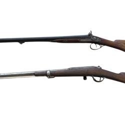 Lot de 2 armes anciennes - Fusil &agrave; chien ext&eacute;rieur + Fusil Gras Mle 1874 M80