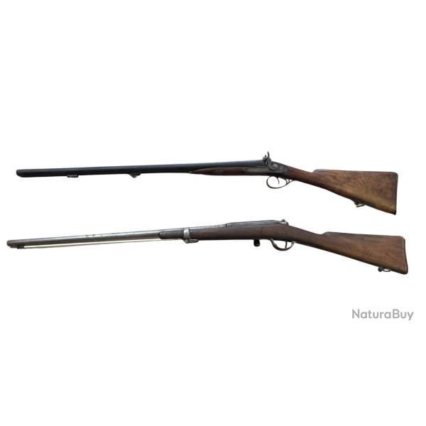 Lot de 2 armes anciennes - Fusil � chien ext�rieur + Fusil Gras Mle 1874 M80
