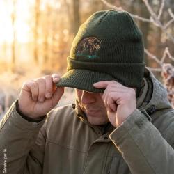 Bonnet passe-montagne kaki &agrave; visi&egrave;re brod&eacute;e sanglier