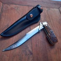 Joli Couteau de Chasse &agrave; la d estaing Manche en Imitation Bois de Cerf avec &Eacute;tui en cuir