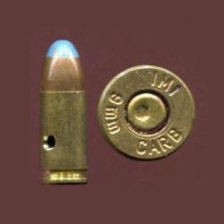 9 x 19 Parabellum pour Carabine - int&eacute;ressant marquage = IMI 9 mm CARB - balle pointe bleue