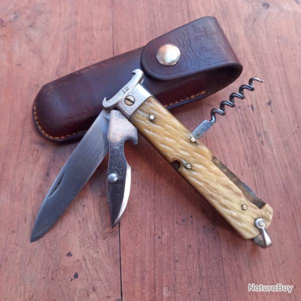 Solide Couteau de Chasse Extracteur Inox 3 Pi�ces Manche en Bois de Cerf avec �tui en cuir