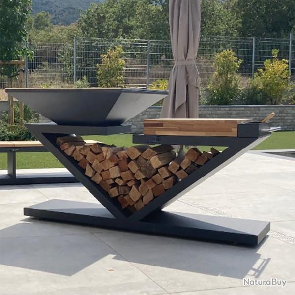 Brasero Double Z finition noire avec plancha carr�e 90x90cm