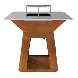 Brasero &Oslash;100cm acier Corten avec plancha carr&eacute;e