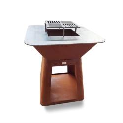 Brasero acier corten avec plancha carr&eacute;e 85x85cm