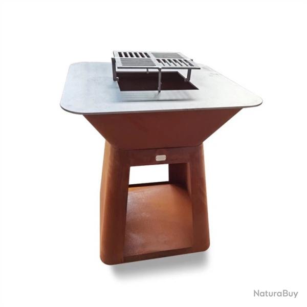 Brasero acier corten avec plancha carr�e 85x85cm