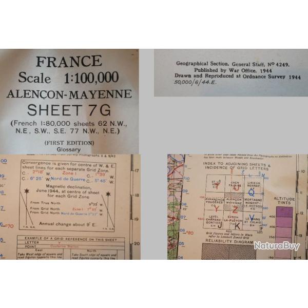 RARE carte USA NORMANDIE 1944 d'Argentan - Alen�on Domfront Mayenne Fert� Mac� 1944 ref VIL22CAR001