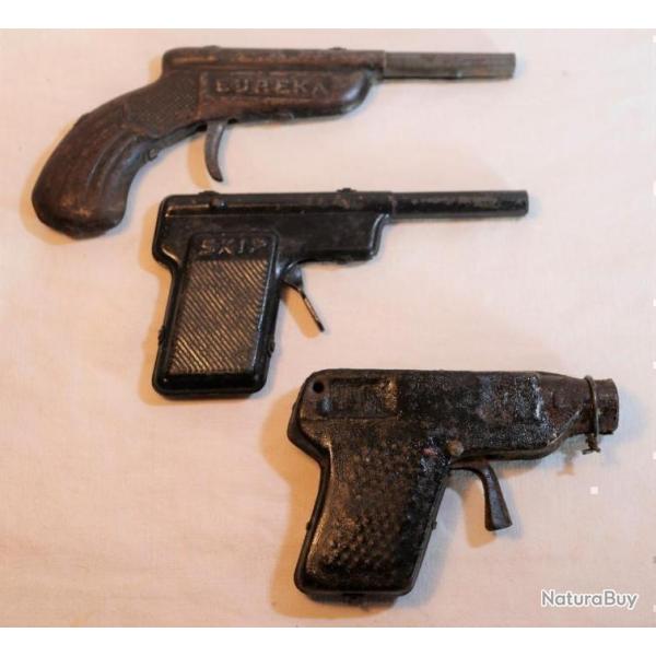 jouets - lot 3 pistolets jouets t�le dont EUREKA et SKIP  ann�es 50/60