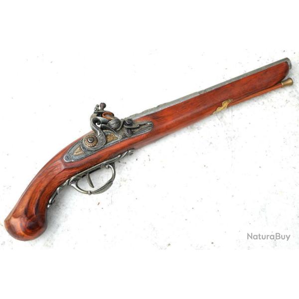 Pistolet silex XVIII�me FACTICE avec accident platine marqu�e PARIS - ref EBR24SIP002