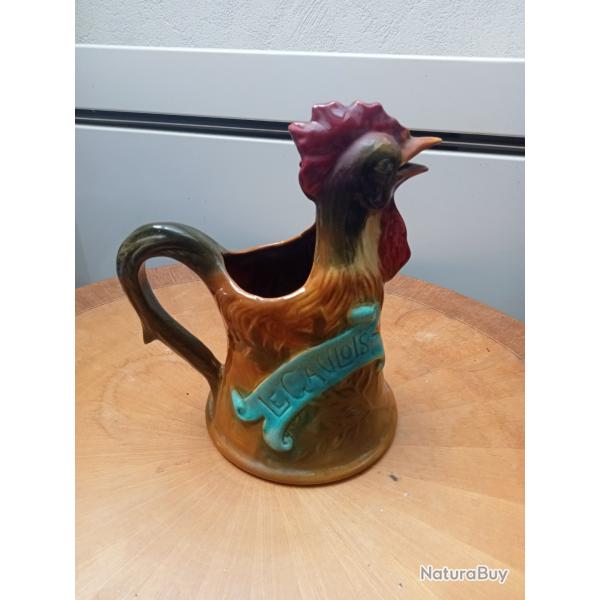 pichet coq barbotine st-clement 1900 hauteur 23cm