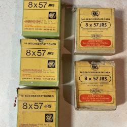Lot de 45 cartouches RWS 8x57 JRS Teilmantel 196gr anciens boitages Dynamit Nobel