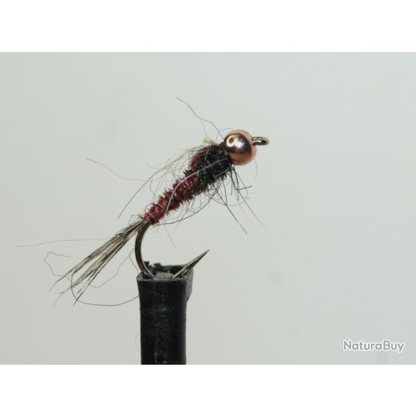 5 nymphes Faisan tail rouge, noire, olive T 14