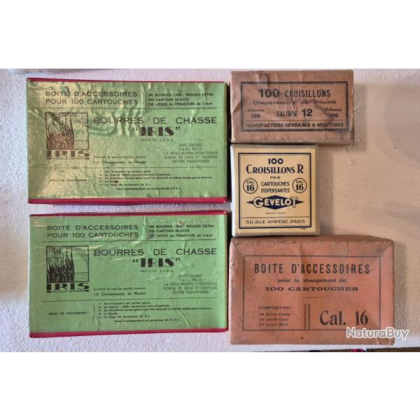 Boite de bourre anciennes et croisillions pour calibre 16
