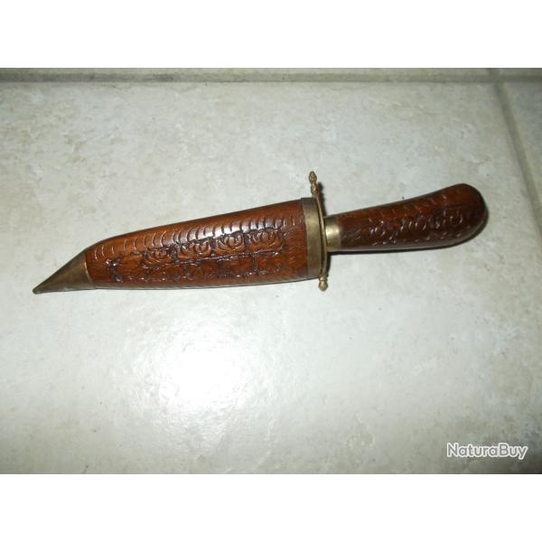 ancien couteau indien bois sculpt� vintage ethnique